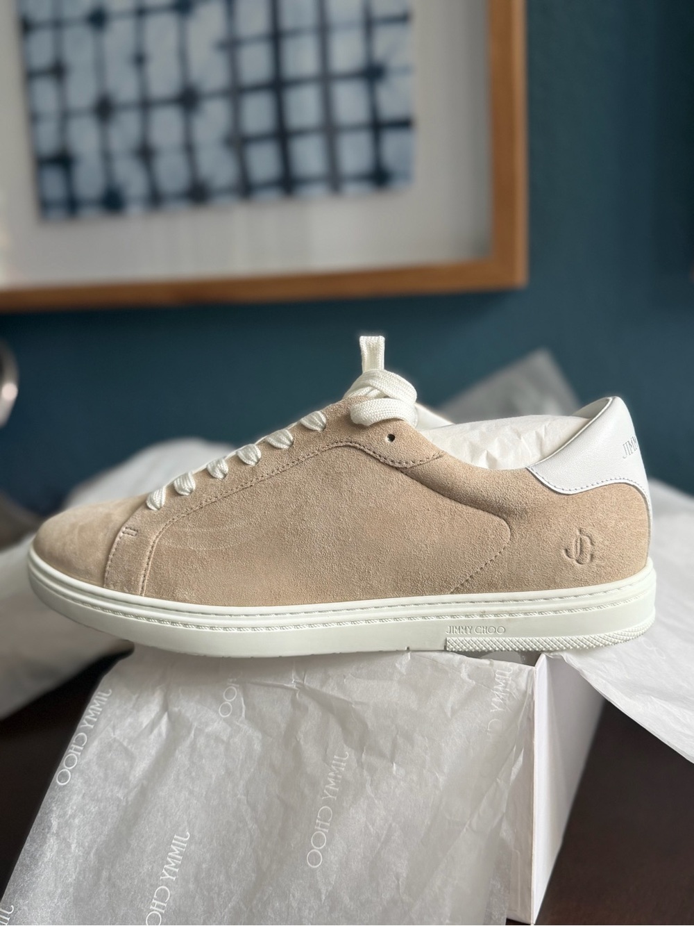 Men’s Jimmy Choo Beige Suede Low-Top Sneaker